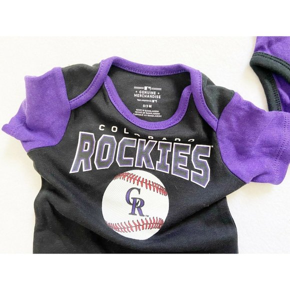 3 Pieces NWT Colorado Rockies Official MLB Baby Infant Bodysuit Set 0-3M - Picture 2 of 3